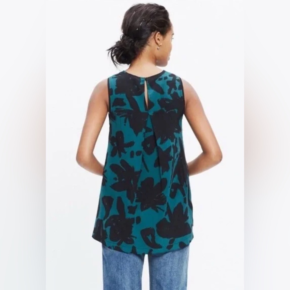 Madewell Teal and Black Abstract Silk Sleeveless Top